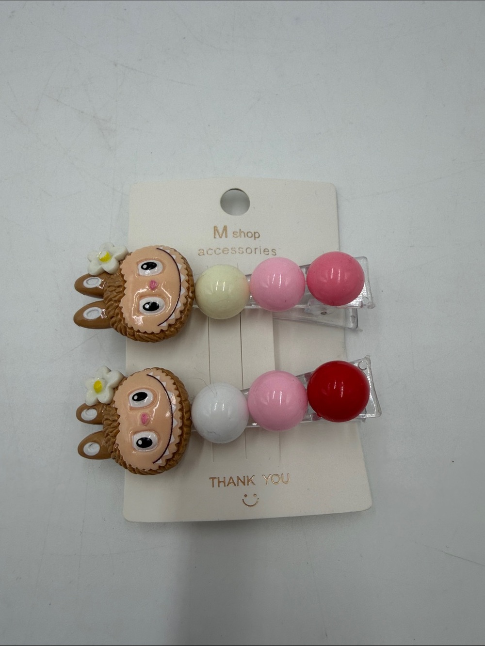 2 Cute Labubu Hair Clips - Pink, Red, White, Cream